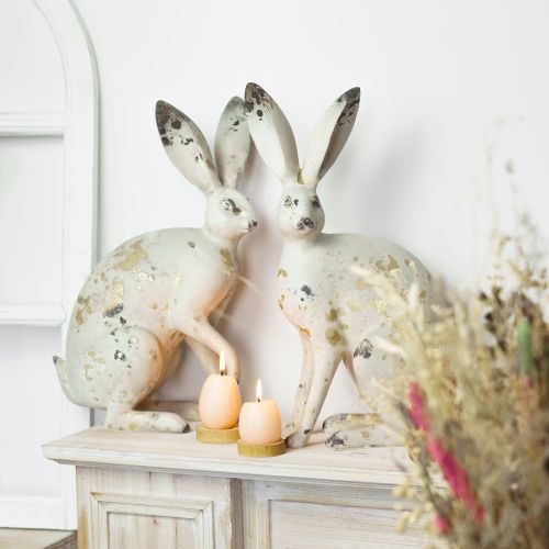 Article Lapin Assis Vintage Doré Beige Décoration de Table Pâques H35.5cm 2pcs