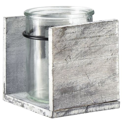 Article Photophore en verre dans un cadre en bois rustique - gris-blanc, 10x9x10 cm 3 pièces - charmante décoration de table