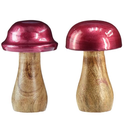 Champignons en bois champignons déco bois rouge brillant Ø6cm H10cm 2pcs