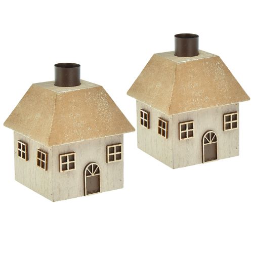 Bougeoir Maison de Noël bois gris 9×9×11cm 2pcs