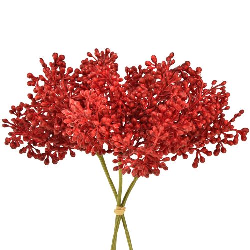 Baies artificielles décoration rouge pour couronne de l&#39;Avent 32 cm 3 pièces en bouquet