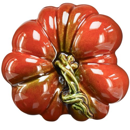 Article Citrouille en céramique brillante rouge-orange vif avec tige verte - 21,5 cm - décoration d&#39;automne idéale