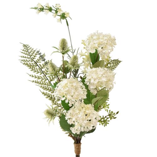 Article Bouquet de fleurs artificielles plante boule de neige cardère fougère 65cm