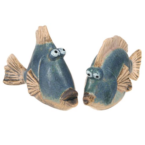 Décoration maritime poisson bleu décoration en céramique assorti 19/17cm 2 pcs