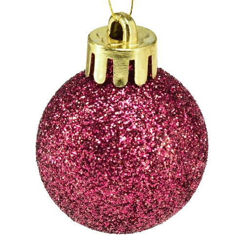 Article Mini boules de sapin de Noël rose incassable Ø3cm H3,5cm 14pcs