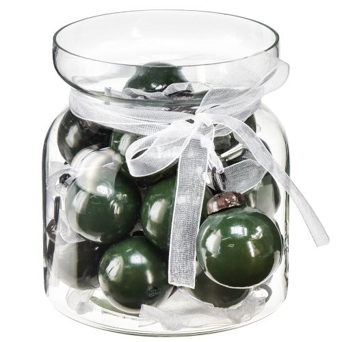 Mini boules de Noël boules de verre vertes Ø3cm 18 pièces dans un verre