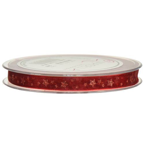 Article Ruban Organza rouge avec étoiles scintillantes – Ruban de Noël 10mm 20m