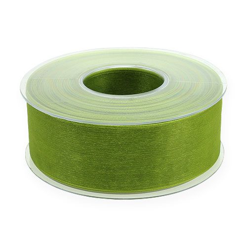 Article Ruban organza vert ruban cadeau tissé bord vert olive 40mm 50m