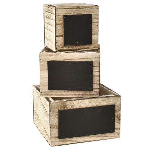 Ensemble rustique de 3 caisses en bois avec surfaces en tableau noir - naturel et noir, différentes tailles - solution d&#39;organisation polyvalente