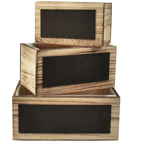 Boîtes décoratives en bois avec surfaces en tableau noir en lot de 3 - naturel et noir, différentes tailles - rangement pratique et élégant