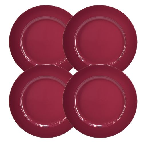 Assiettes polyvalentes en plastique rouge foncé 4 pièces - 28 cm, parfaites pour la décoration et l&#39;extérieur