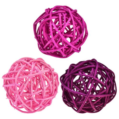 Floristik24 Boules de rotin rose clair rose violet assortis rotin Ø5cm 24pcs