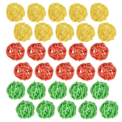 Article Boule en rotin orange jaune vert boule en rotin Ø3cm 30 pcs