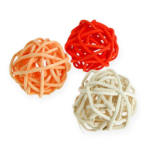 Article Boule en rotin orange, abricot, blanchie 72 pcs