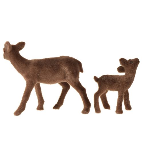 Article Figurines décoratives de cerfs cerf floqué marron de Noël avec faon en set H9/5,5cm 4 pièces