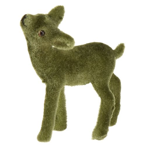 Article Figurines décoratives de cerfs Cerfs floqués verts de Noël avec faon en set H9/5,5cm 4 pièces