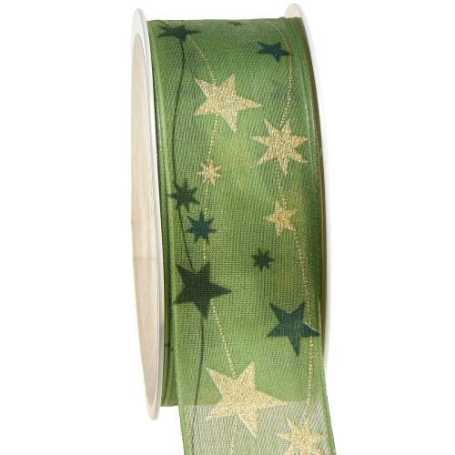 Ruban de Noël avec étoiles ruban cadeau vert avec bordure métallique 40mm 15m