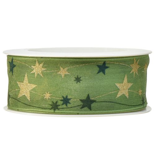 Article Ruban de Noël avec étoiles ruban cadeau vert avec bordure métallique 40mm 15m