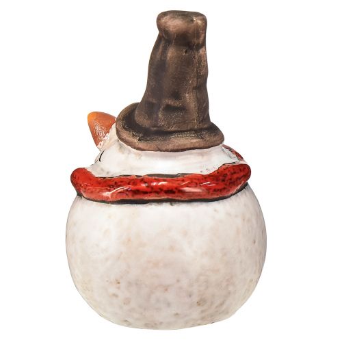 Article Figurine de bonhomme de neige en céramique, 8,5 cm, avec haut-de-forme et écharpe rouge - Décoration de Noël et d&#39;hiver - 3 pcs