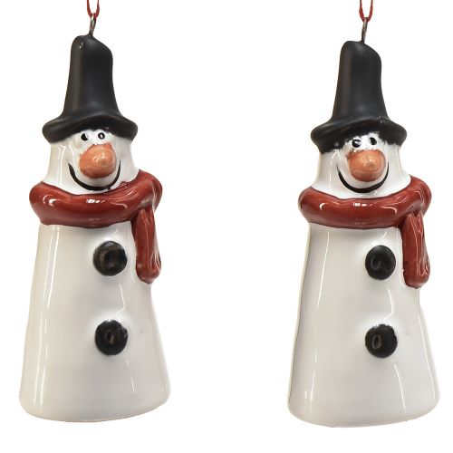 Décoration à suspendre Happy Snowman – Blanc avec écharpe rouge et chapeau noir, 7,5 cm – Parfait pour les sapins de Noël festifs – Lot de 2