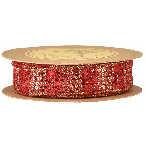 Article Ruban dentelle à paillettes tissu ruban décoratif or rouge 25mm 15m