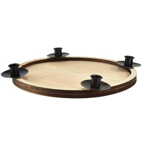 Bougeoir bâton avec plateau en bois – naturel &amp; noir, Ø 33 cm – design intemporel pour toute décoration de table