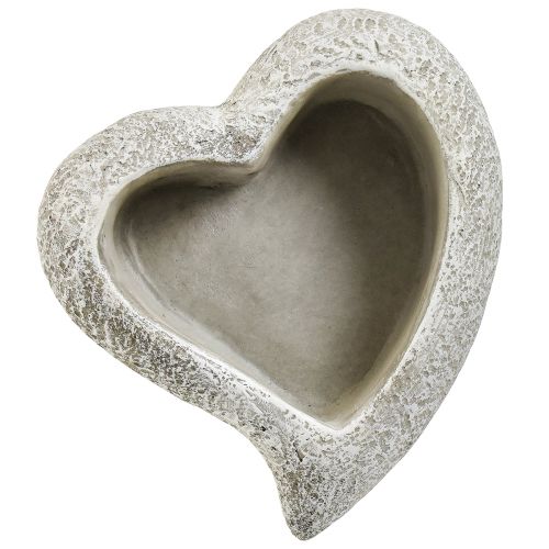 Article Bol à plantes coeur en pierre moulée coeur plante gris blanc 16×16×5cm