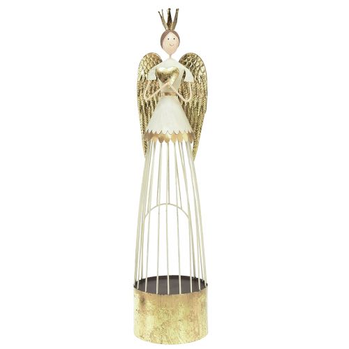 Décoration de table figurine ange en métal avec coeur or blanc H54cm