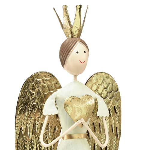 Article Décoration de table figurine ange en métal avec coeur or blanc H54cm