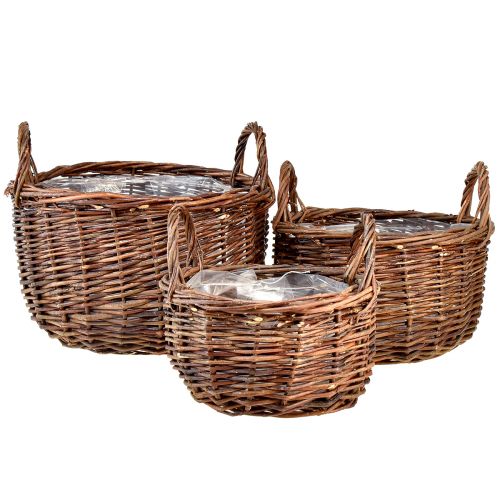 Article Ensemble polyvalent de paniers ronds en osier avec poignées - 3 tailles (30 cm, 26 cm, 20 cm) - Parfait pour le rangement et la décoration de la maison - Lot de 3