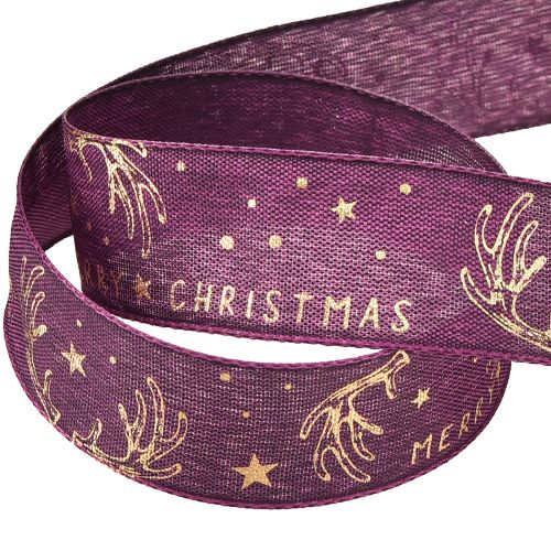 Article Ruban de Noël décoration bois étoile violet or W25mm L15m