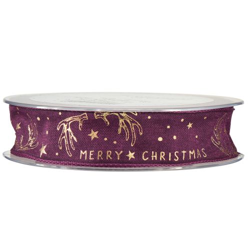 Article Ruban de Noël décoration bois étoile violet or W25mm L15m