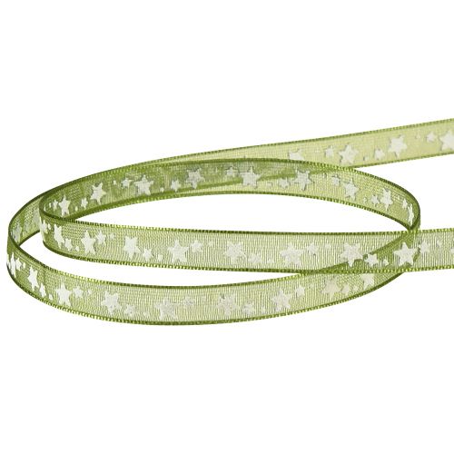 Article Ruban de Noël avec étoiles ruban décoratif vert organza 6mm 20m