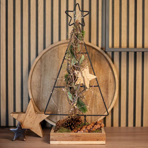 Article Sapin de Noël en métal avec étoile et plateau – 25x18x66 cm – Décoration de Noël moderne