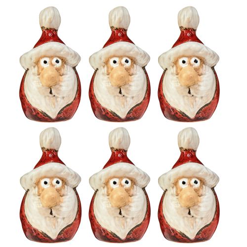 Article Figurine Père Noël en céramique, rouge, 7 cm – Décoration de Noël festive – 6 pcs