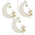 Floristik24 Décoration de l&#39;Avent, ange sur la lune, décoration en bois à suspendre blanc, doré H14.5cm L21.5cm 3pcs