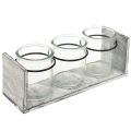 Floristik24 Récipient en verre rustique dans un support en bois gris et blanc - 27,5x9x11 cm - Solution de rangement et décorative polyvalente