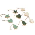 Floristik24 Set de pendentifs en bois sapin de Noël, coeur-arbre-étoile, vert menthe-blanc, 4,5 cm, 9 pièces - Décoration de Noël