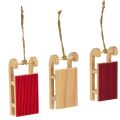 Floristik24 Miniature traîneau en bois, rouge-naturel, 4x8,5 cm, lot de 6 - Décoration de Noël