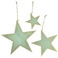 Floristik24 Étoiles en bois pour décoration de fenêtre suspendue or menthe 12/20/26cm lot de 3