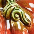 Floristik24 Citrouille en céramique brillante rouge-orange vif avec tige verte - 21,5 cm - décoration d&#39;automne idéale