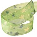 Floristik24 Ruban de Noël avec étoiles ruban cadeau vert avec bordure métallique 40mm 15m