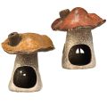 Floristik24 Lanternes magiques en forme de champignon en lot de 2 - céramique rustique, marron, 14,5 cm - décoration lumineuse unique